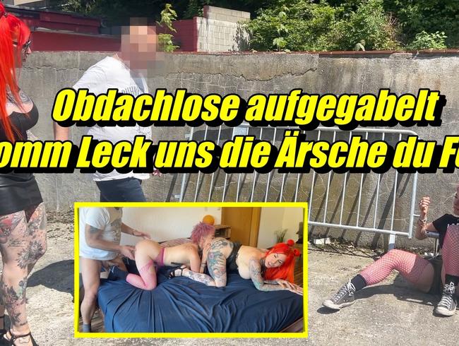 Obdachlose aufgegabelt komm Leck uns die Ärsche du Fotze