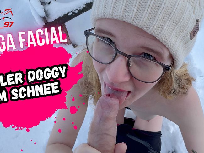 Romantische Schnee Wanderung endet in hartem Doggy und Facial